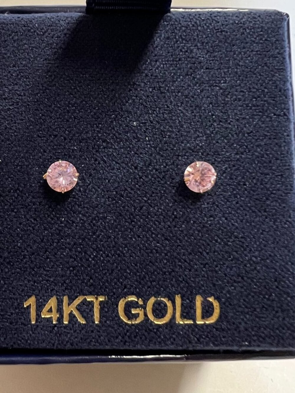 14K Yellow Gold Pink Gemstone Stud Earrings Round Solitaire Push Back October